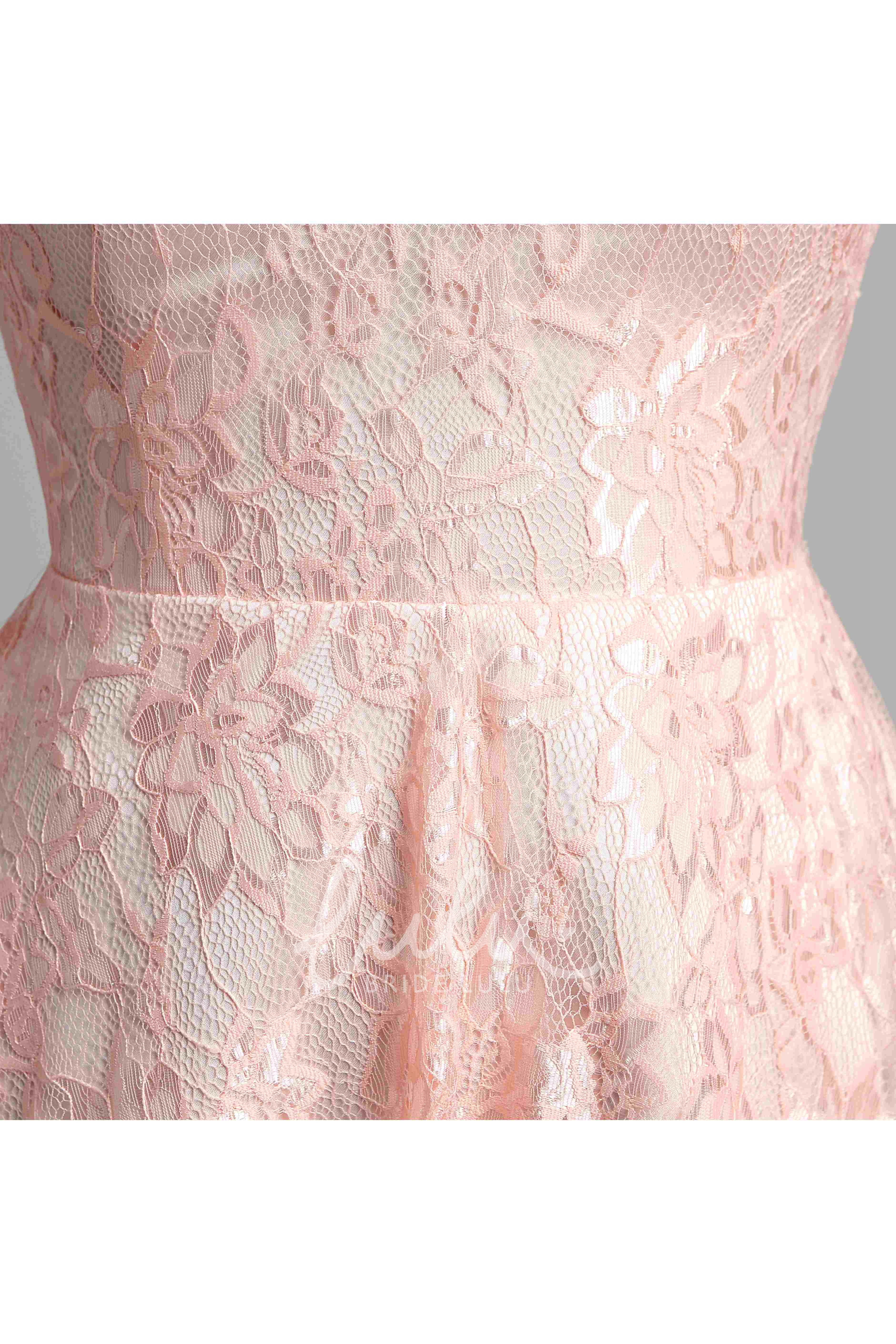 Sleeveless High Neck Lace Bridesmaid Dress with A-line Silhouette