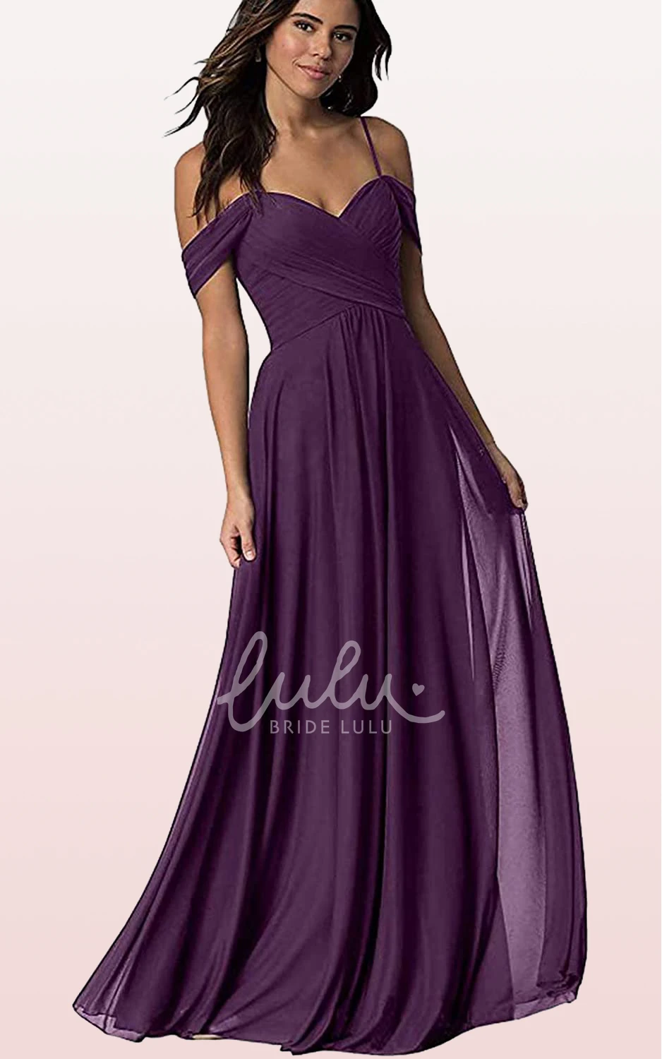 Off-the-Shoulder Chiffon A-Line Bridesmaid Dress with Criss Cross and Floor-length