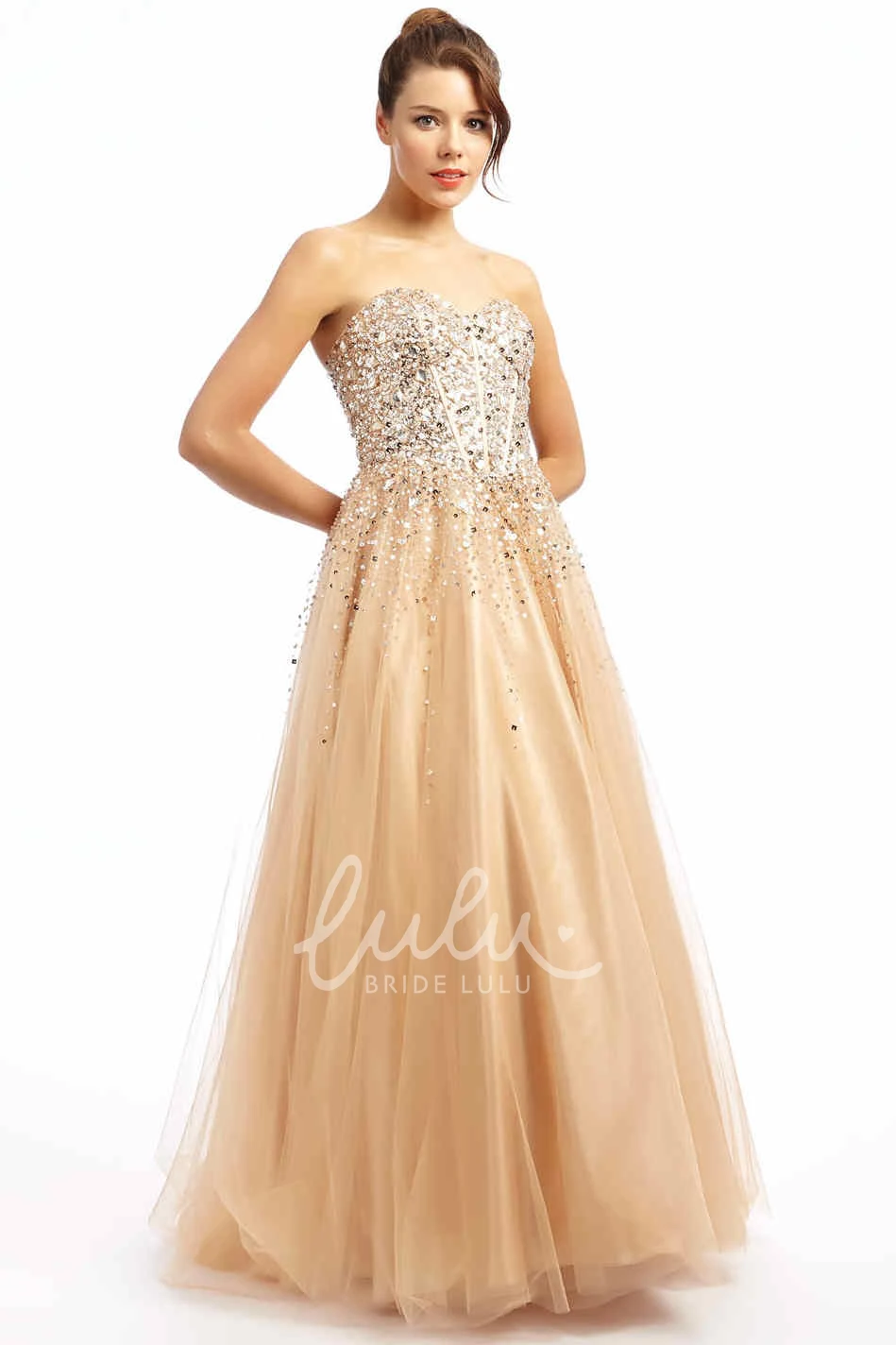 Sequined Sweetheart Tulle Prom Dress with Beading A-Line Long Sleeveless