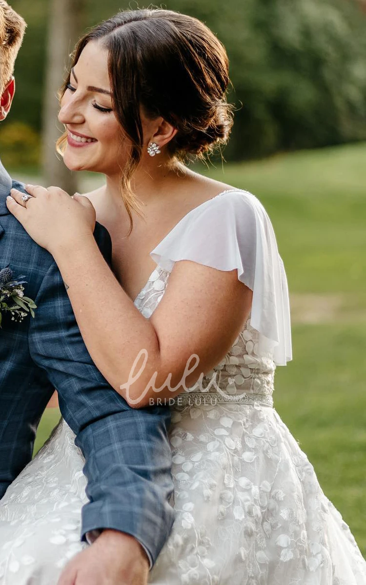 Plus Size A-line Sexy V-neck Adorable Tulle Delicate Lace Appliqu