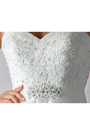 A-Line Tulle Bridal Gown with Cap Sleeves and Crystal Sash Wedding Dress