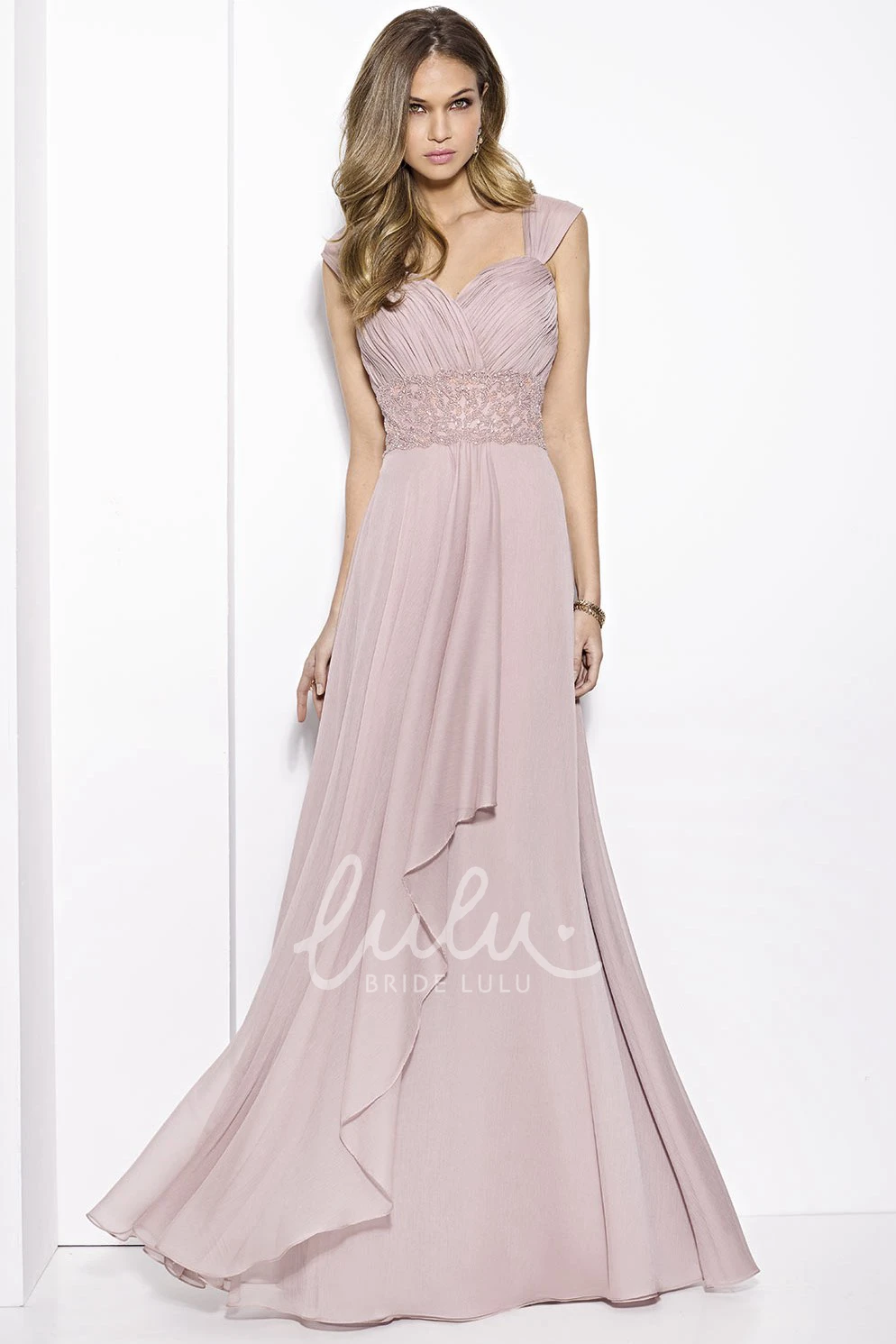 A-Line Chiffon Prom Dress with Ruching Draping and Waist Jewelry