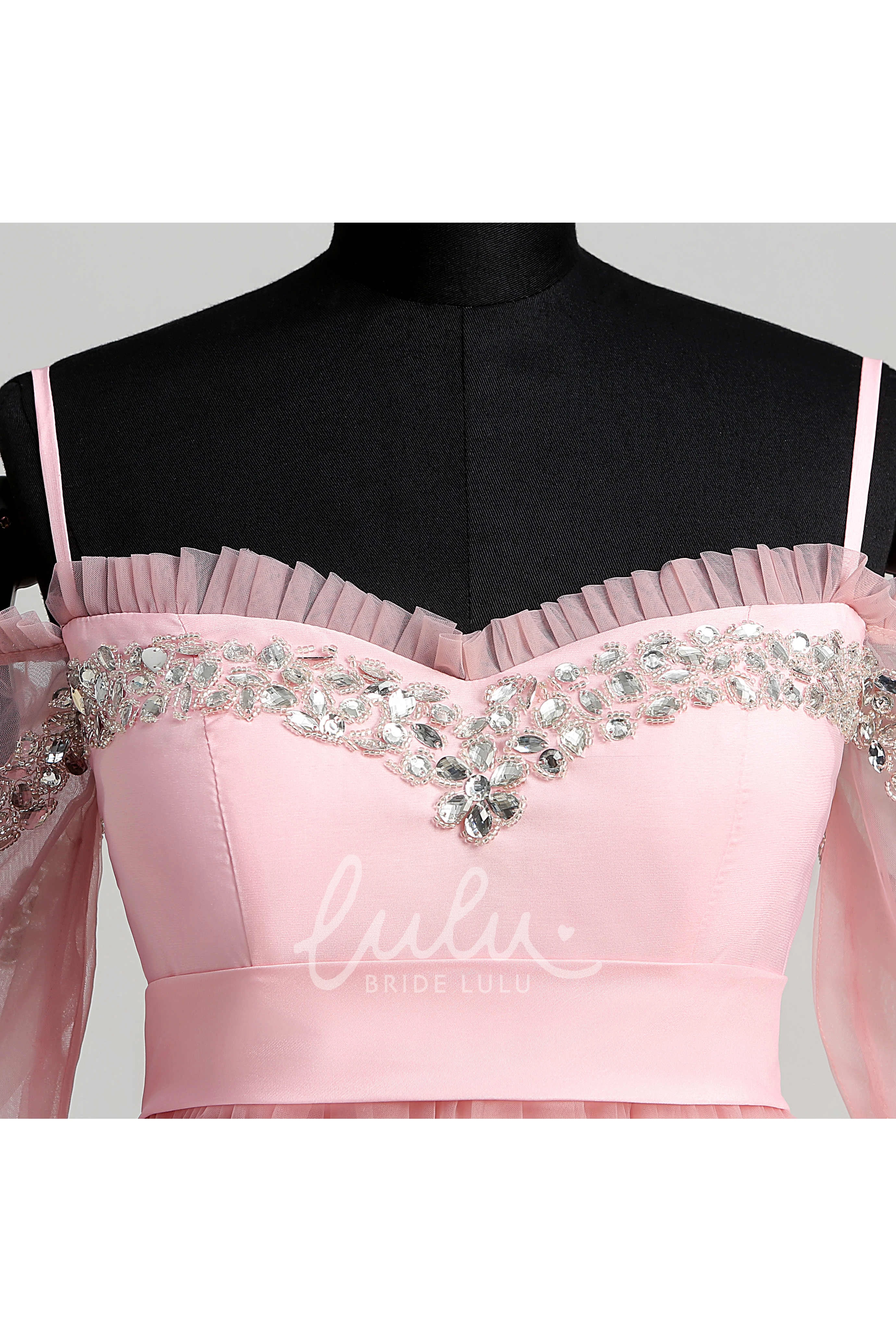 Beaded A-line Tulle Dress with High-Low Hem Bridesmaid Dress