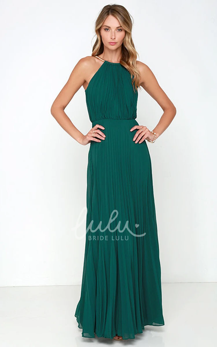 Pleated Chiffon Dress Long Sleeveless & Charming