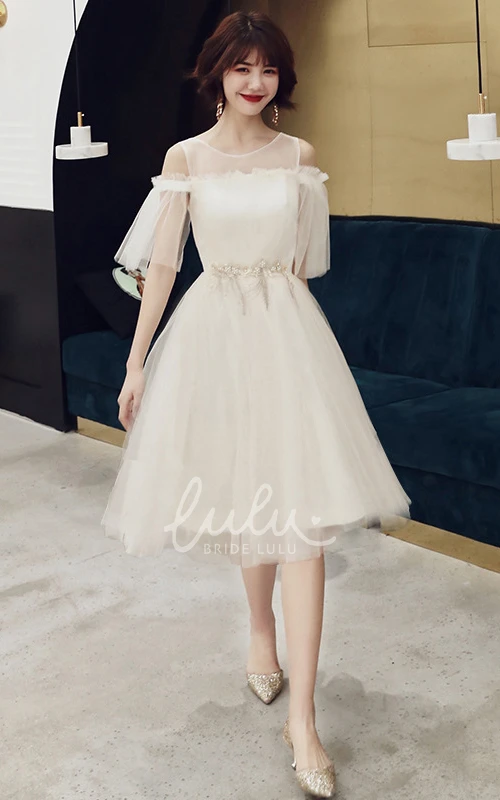 Off-shoulder Tulle A-line Prom Formal Dress with Appliques Elegant Formal Dress