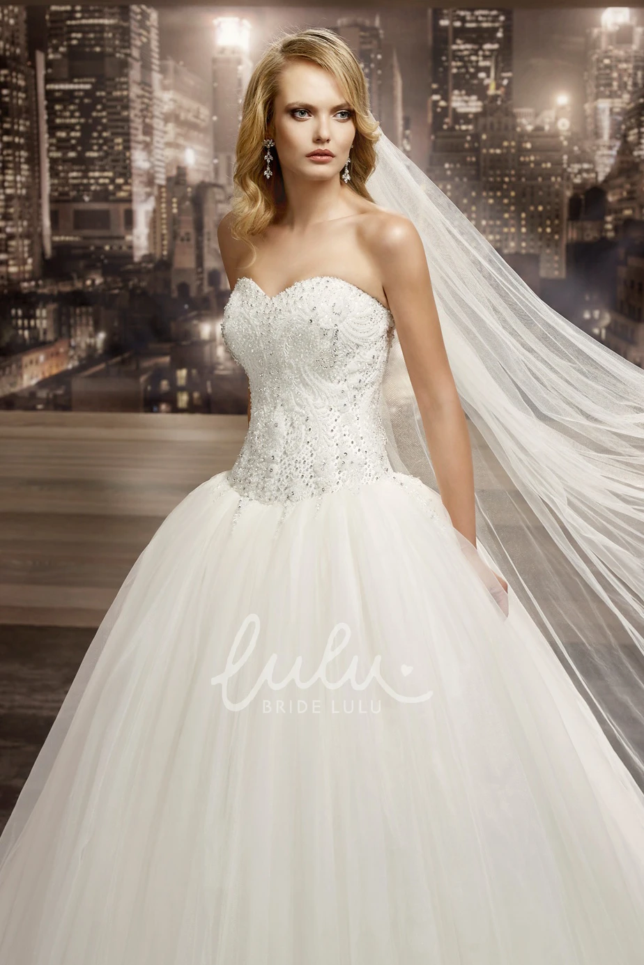 Beaded Sweetheart A-Line Wedding Dress with Brush Train and Lace-Up Back
