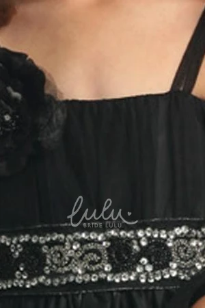 Sequin Bow Tea-Length Spaghetti Dress Cute Flower Girl Dress with Cape