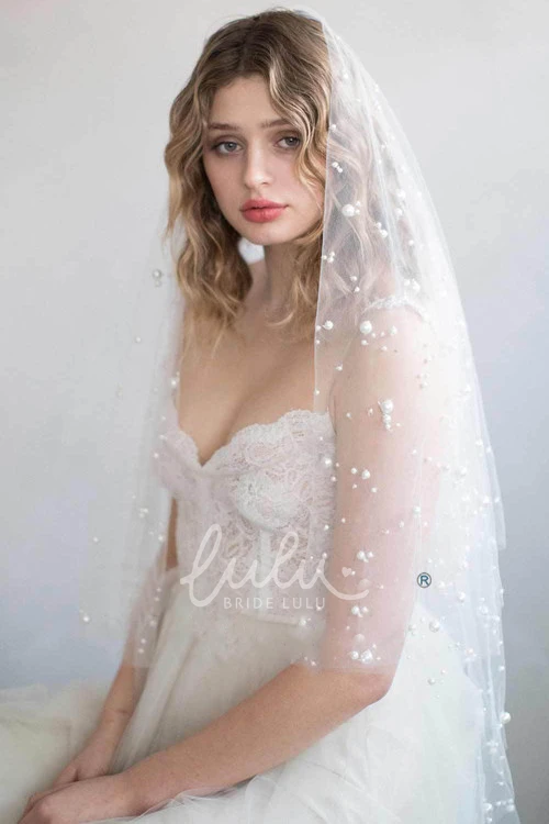 Pearl Fingertip Wedding Dress Veil Romantic Tulle with Elegant Touch