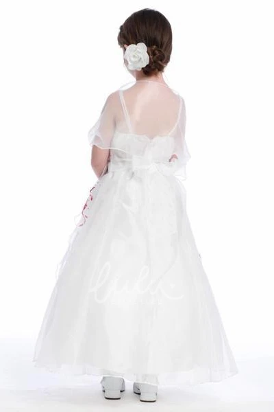 Floral Ankle-Length Organza Flower Girl Dress with Straps Unique Wedding Dress