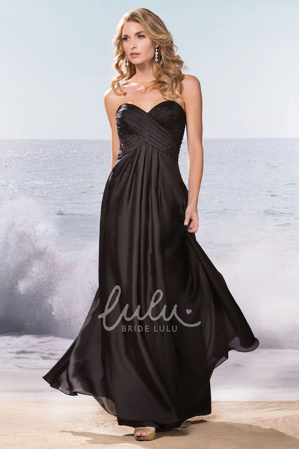 A-Line Gown with Ruched Bodice and Beadings Sweetheart Prom Dress