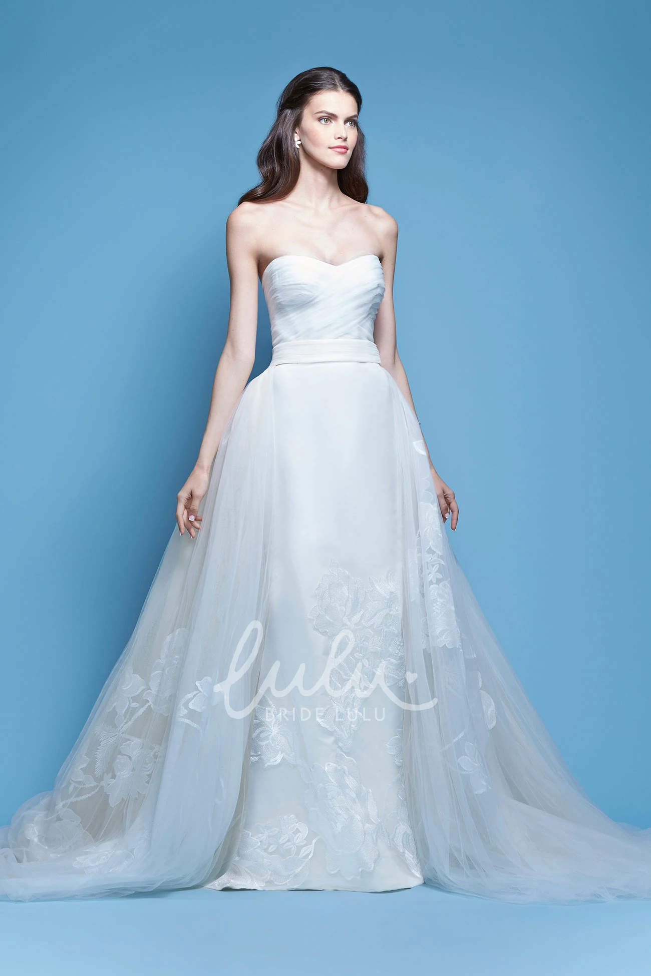 Strapless Embroidered Tulle and Satin Wedding Dress Unique Bridal Gown