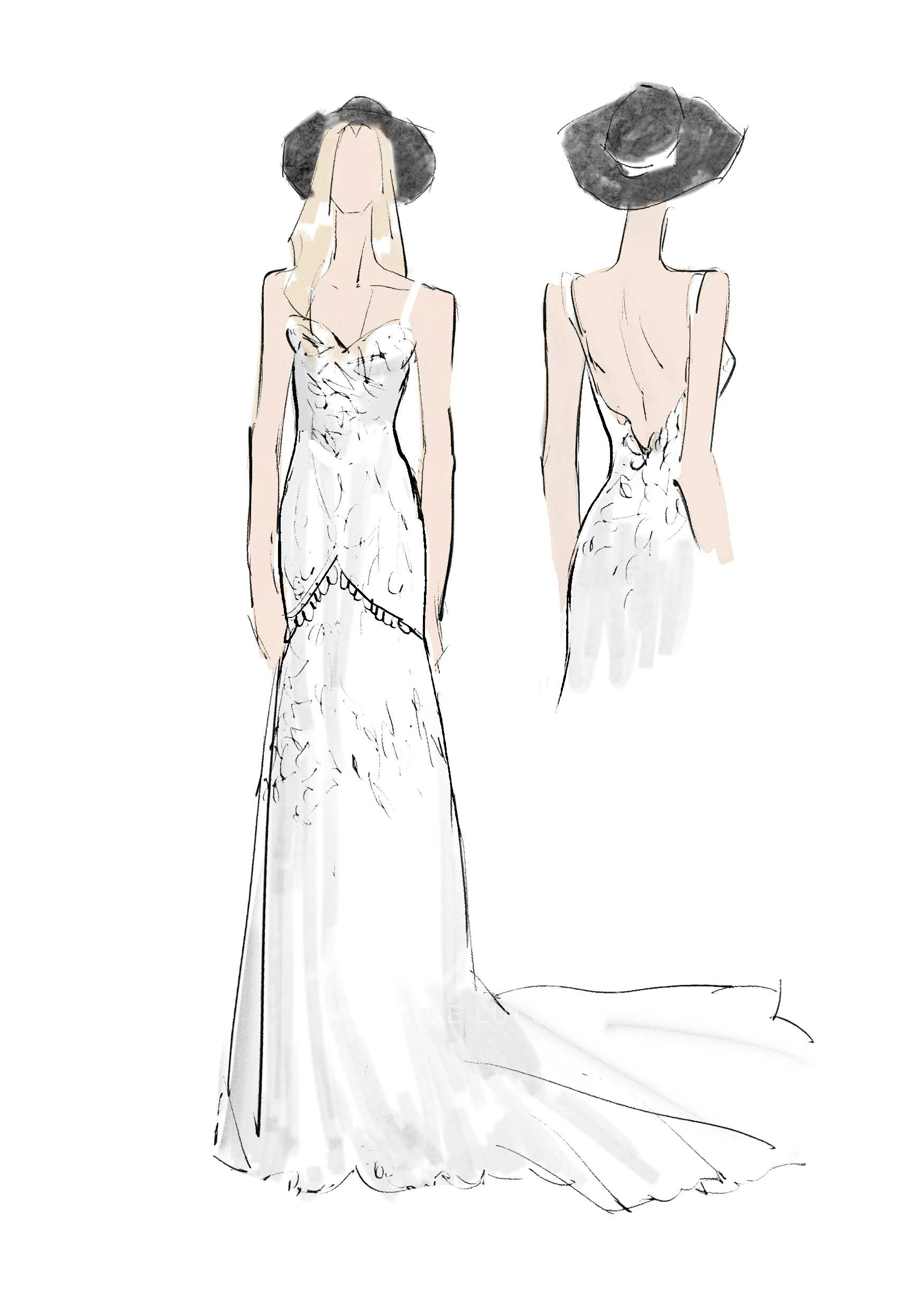 Spaghetti Lace Sheath Wedding Dress with Zipper and Deep-V Back