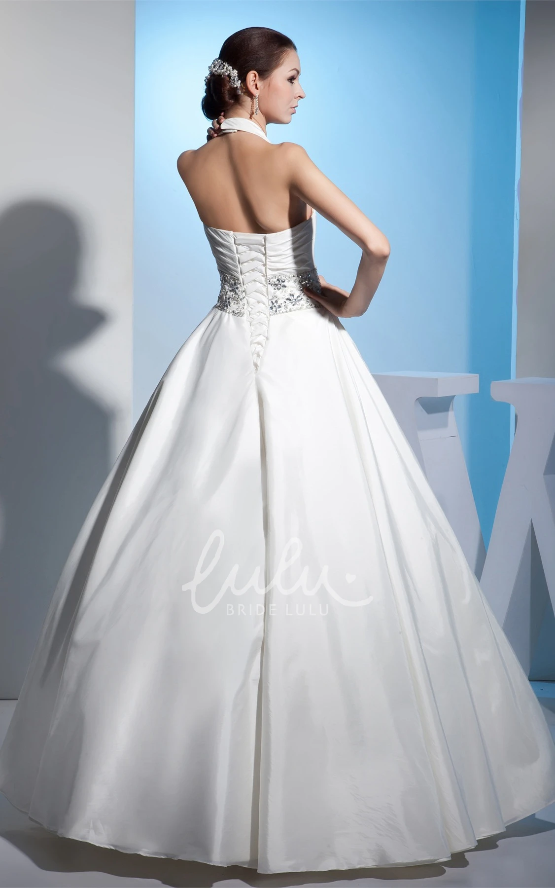 Sleeveless Satin Ball Gown Wedding Dress with Beaded Waist for Brides