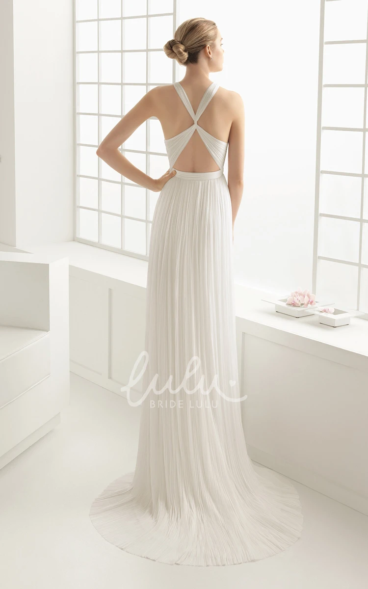Halter Organ Plaited Dress with Special Back Design Boho Wedding Dress