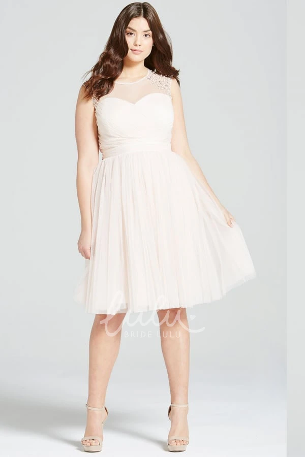 Sleeveless Beaded Tulle Bridesmaid Dress Knee-Length & Modern