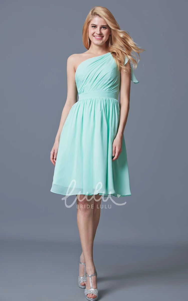 One Shoulder Knee Length Bridesmaid Dress in Chiffon