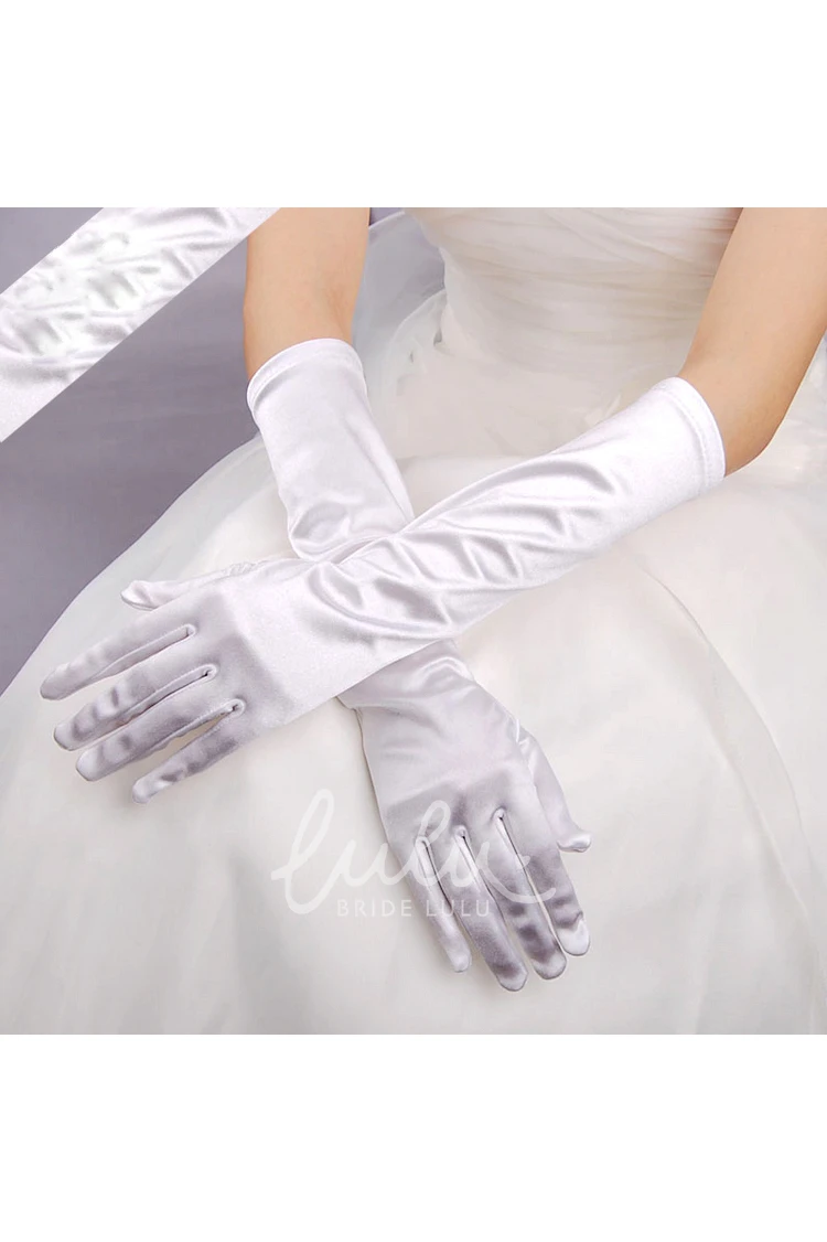 Elegant White Beaded Embroidery Wedding Gloves Long Length