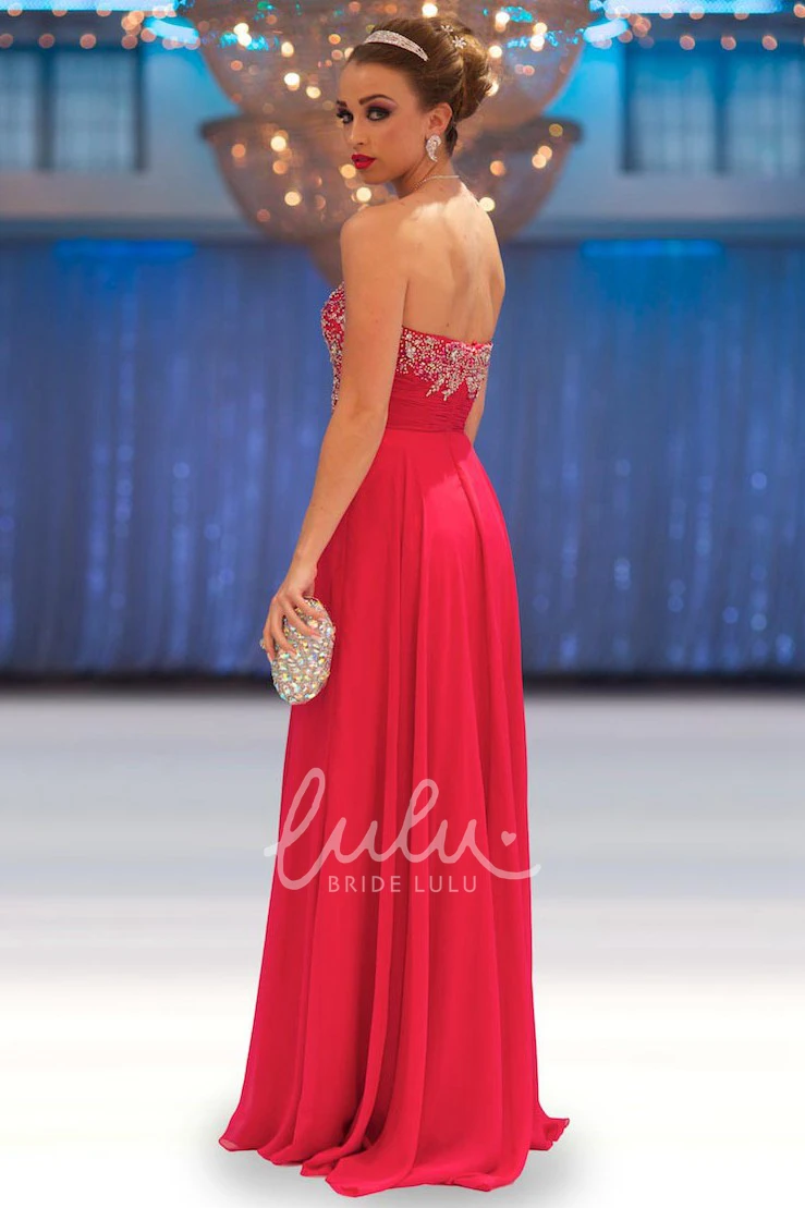 Chiffon Sweetheart Sheath Prom Dress with Beading and Pleats Floor-Length