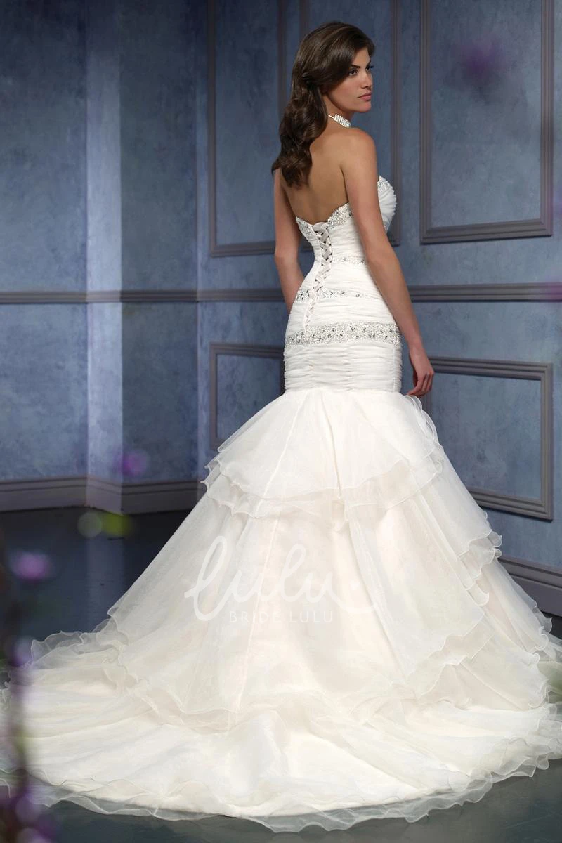 Organza Wedding Dress with Flower Trumpet Beaded Sweetheart Long