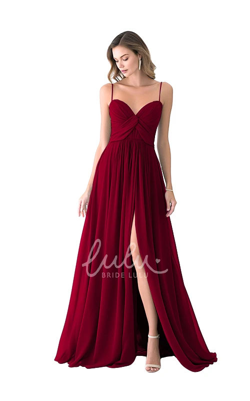 Casual Spaghetti Satin Bridesmaid Dress A-Line Split Front Flowy