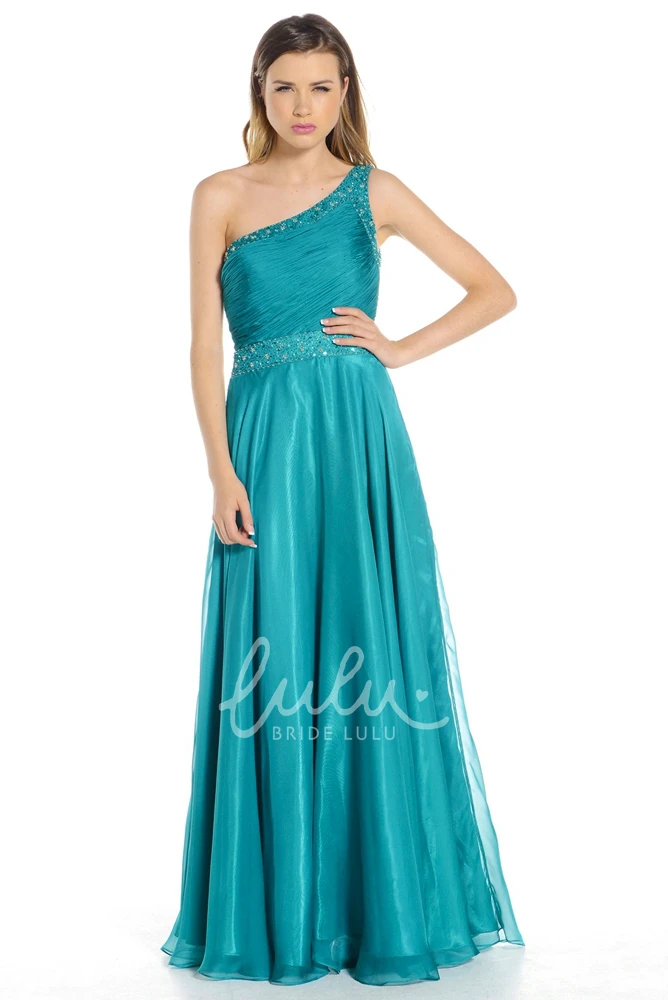 Chiffon One-Shoulder Ruched Sleeveless Prom Dress with Straps Flowy Prom Dress