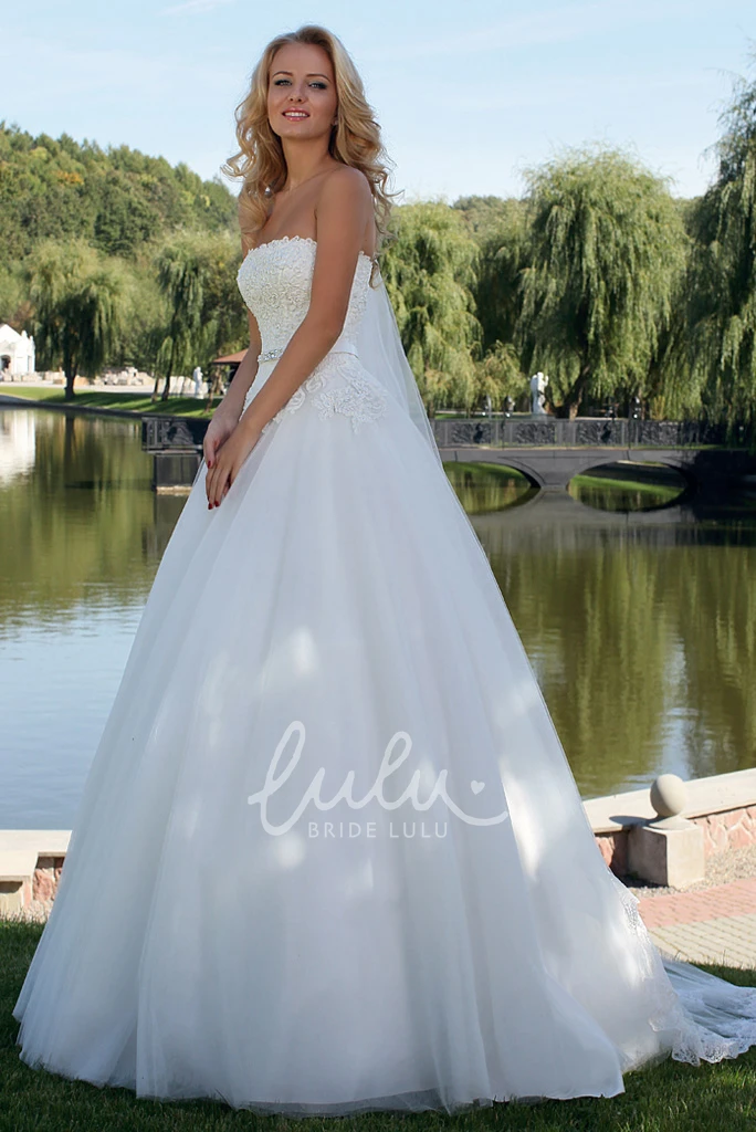 Jeweled Tulle Wedding Dress with Lace Up Ball Gown Strapless