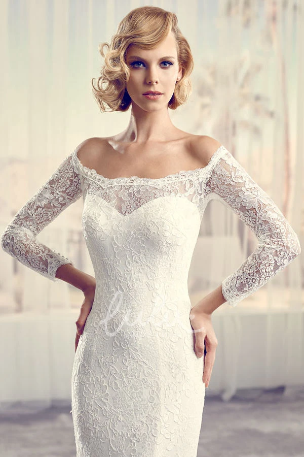 Off-The-Shoulder Long-Sleeve Lace Wedding Dress with Court Train Modern Bridal Gown