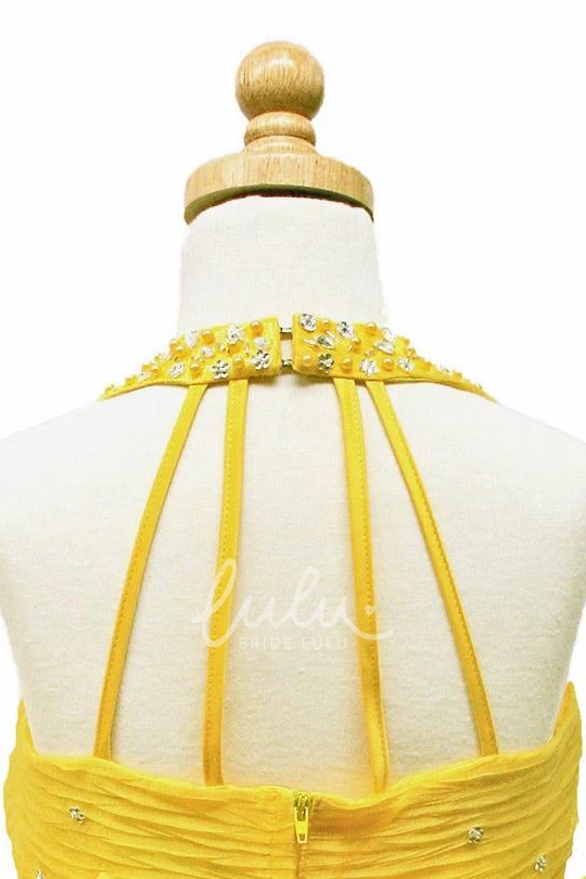 Ruffled Tea-Length Flower Girl Dress with Sequins and Ribbon Glamorous and Flowy