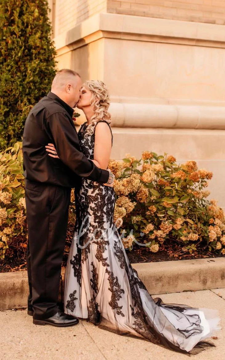 Mermaid Lace Wedding Dress with Sweep Train Sleeveless Bateau Neckline Floor-length