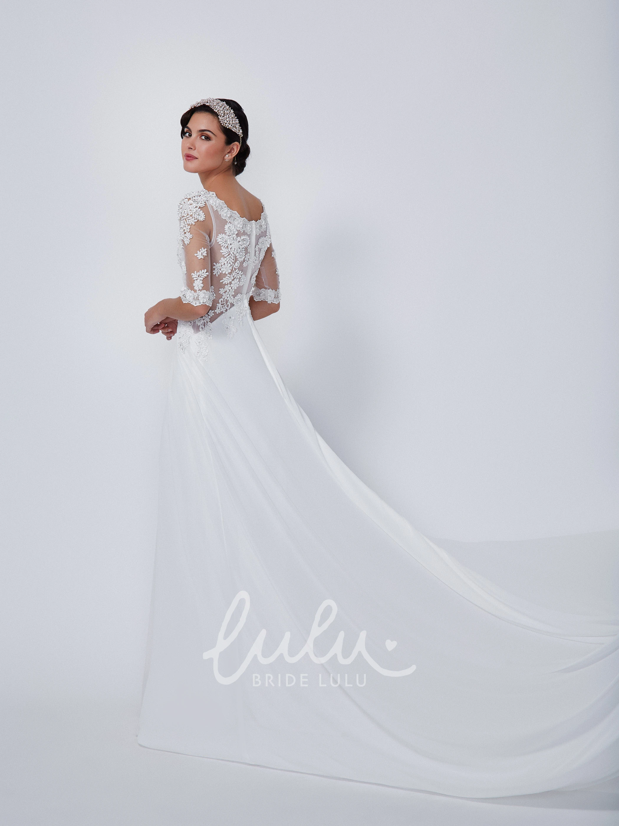 Appliqued A-Line Lace&Chiffon Bridesmaid Dress Half-Sleeve Floor-Length