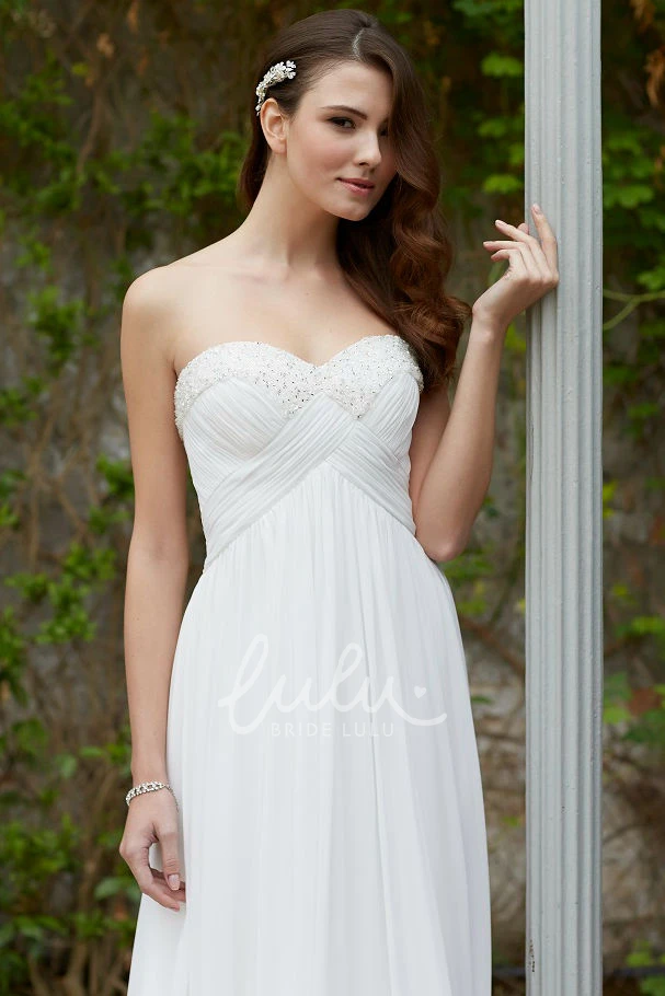 Empire Criss-Cross Chiffon Wedding Dress with Court Train Sweetheart Long Court Train