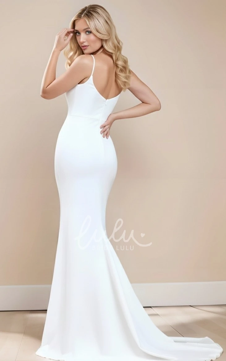 Sexy Mermaid Sleeveless Simple V-neck Casual Floor-length Wedding Dress with Split