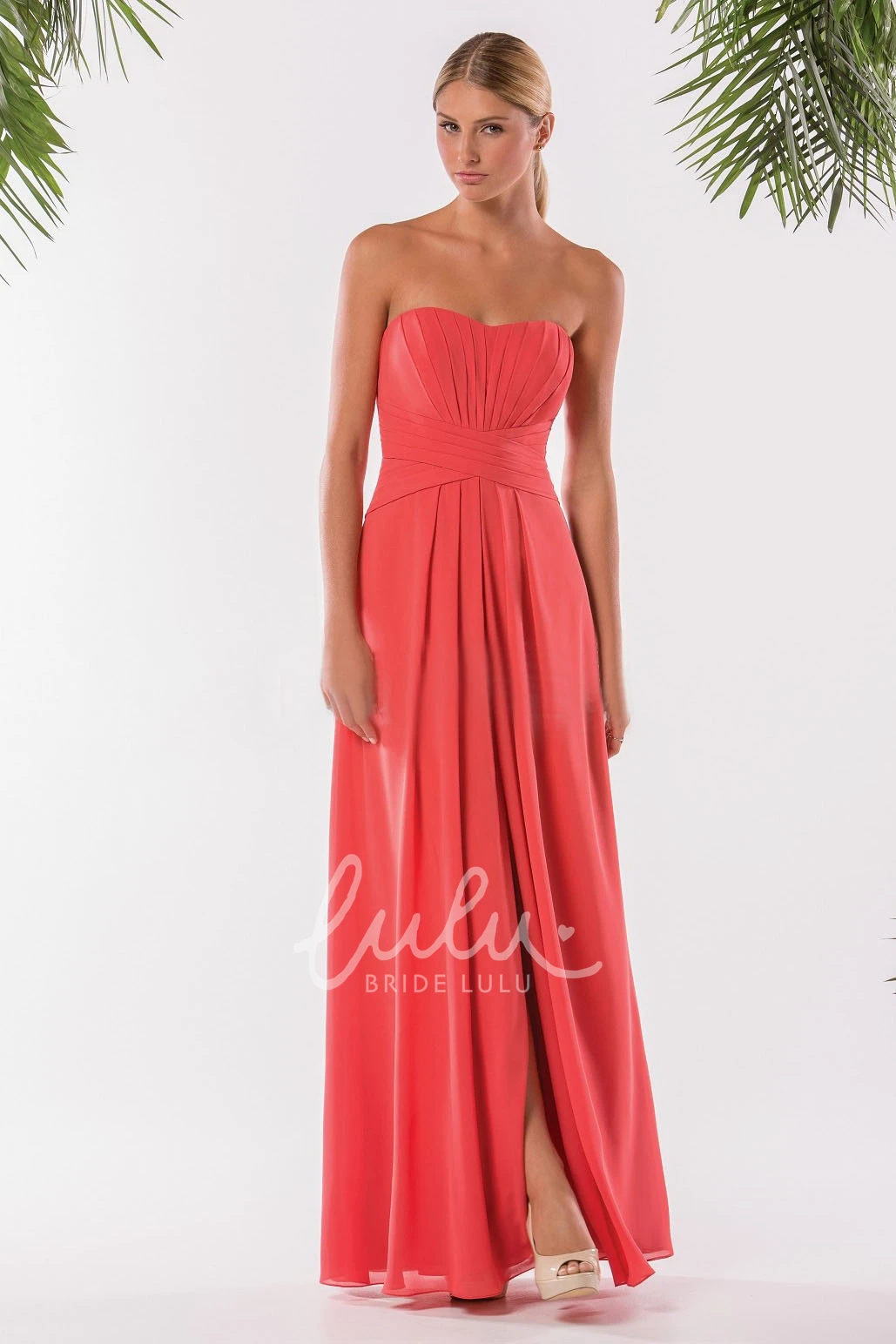 Front Slit Strapless A-Line Bridesmaid Dress with Keyhole Back