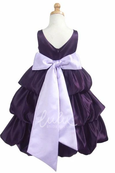 Sleeveless Satin Flower Girl Dress with Tiered Skirt