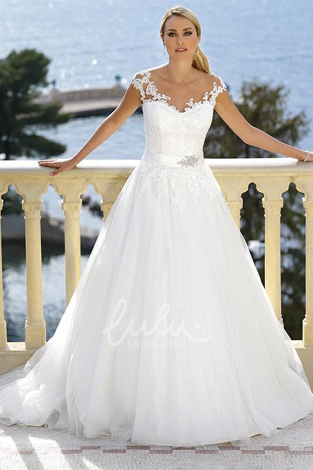 Jeweled Tulle V-Neck Floor-Length Wedding Dress with Appliques