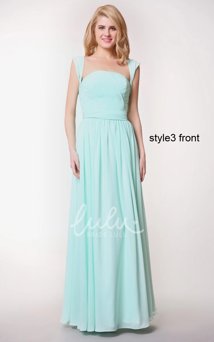 Long Chiffon Dress with Ruching Sleeveless Prom Dress Convertible