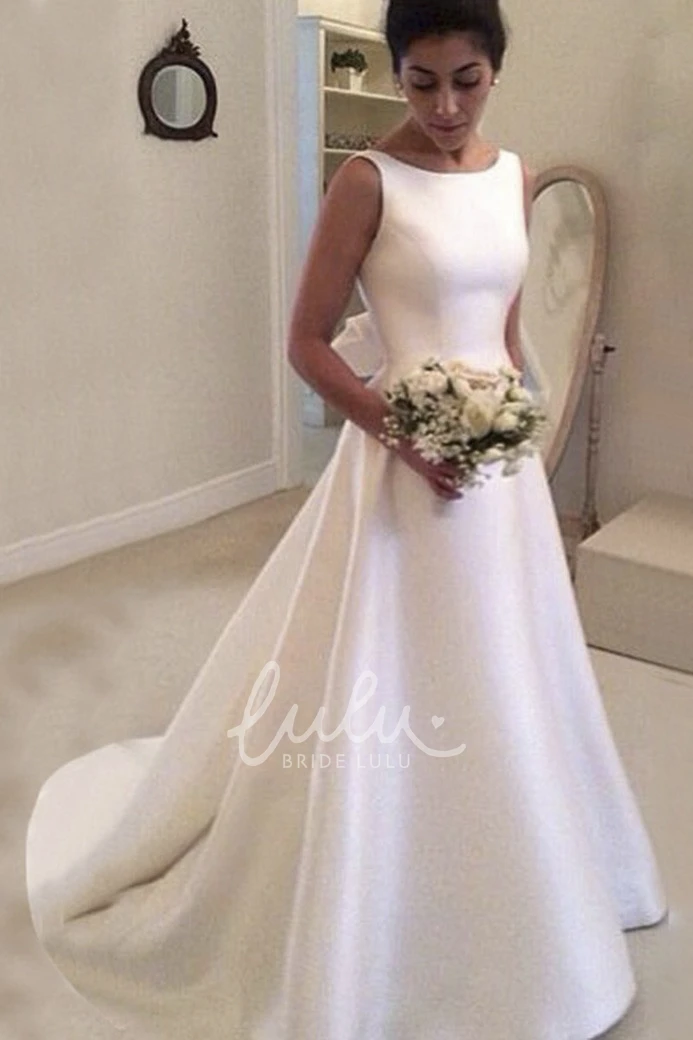 A-line Satin Gown with Pleated Skirt and Deep-v Back for Elegant Brides