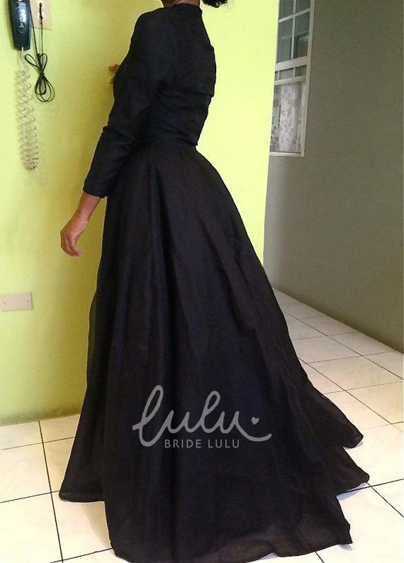 Sexy Black Boho Lace A-Line High Neck Detachable Long Sleeve Evening Dress