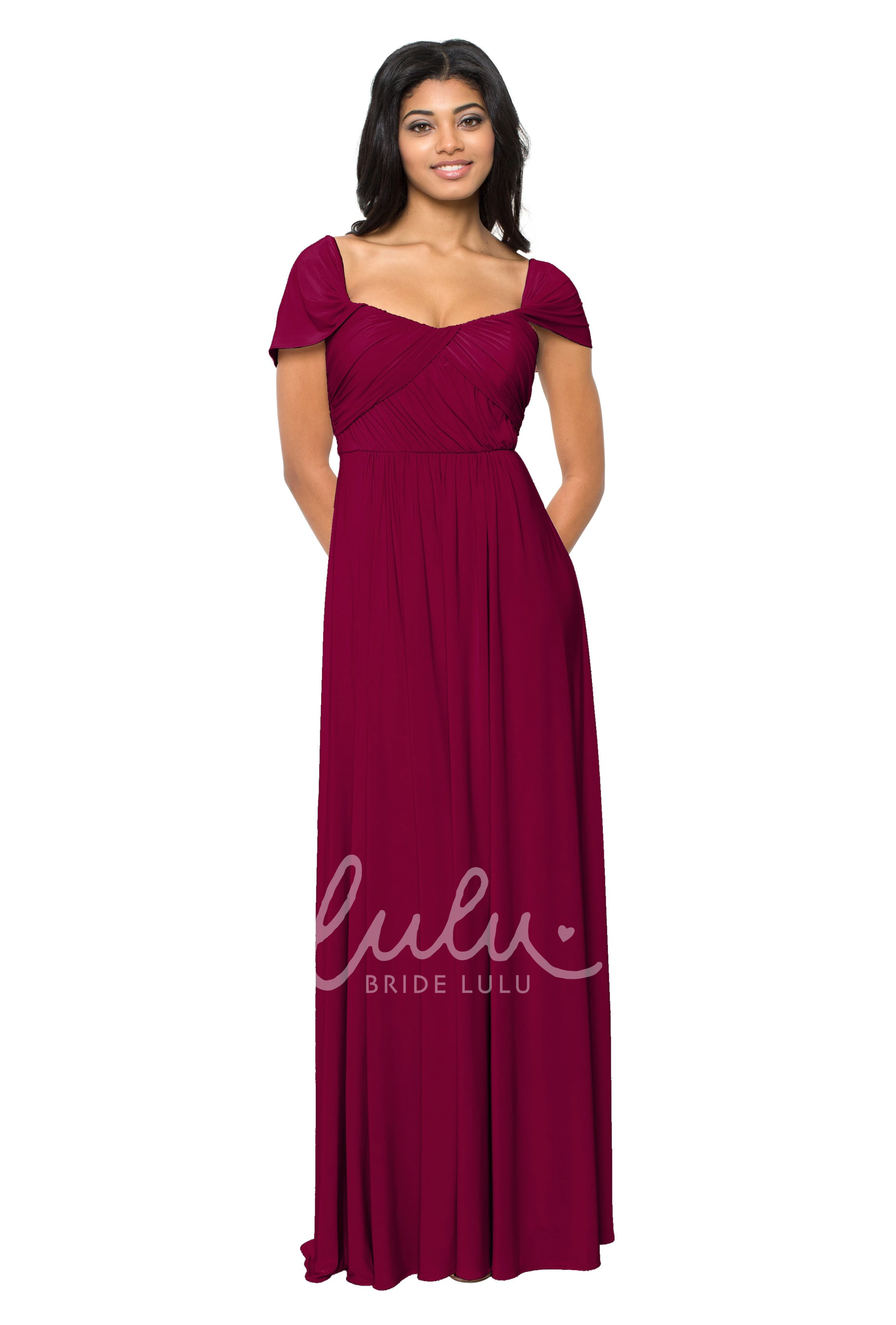 Cap Sleeve V-Neck Ruched Chiffon Convertible Bridesmaid Dress in Muti-Color