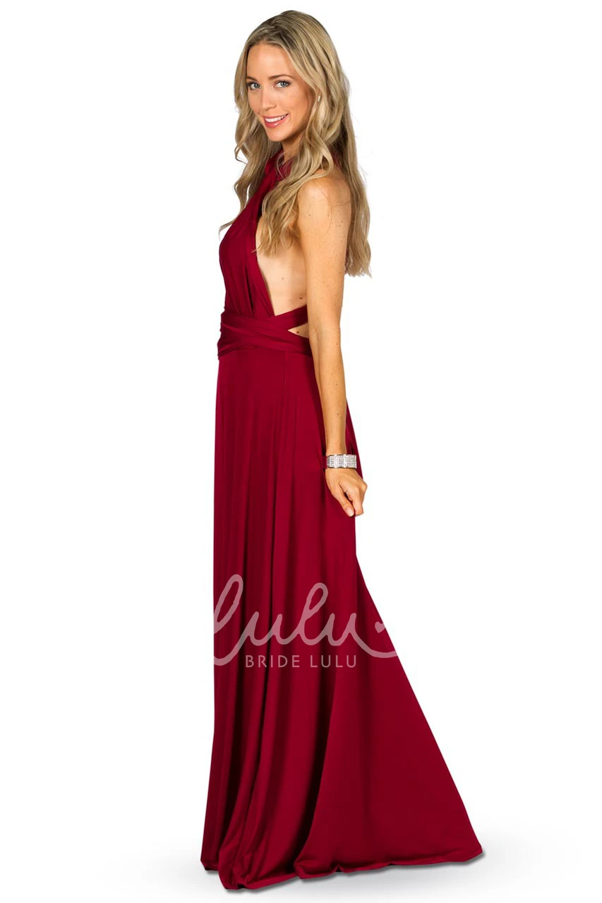 Halter Sleeveless Chiffon Bridesmaid Dress with Ruching Modern Convertible Style