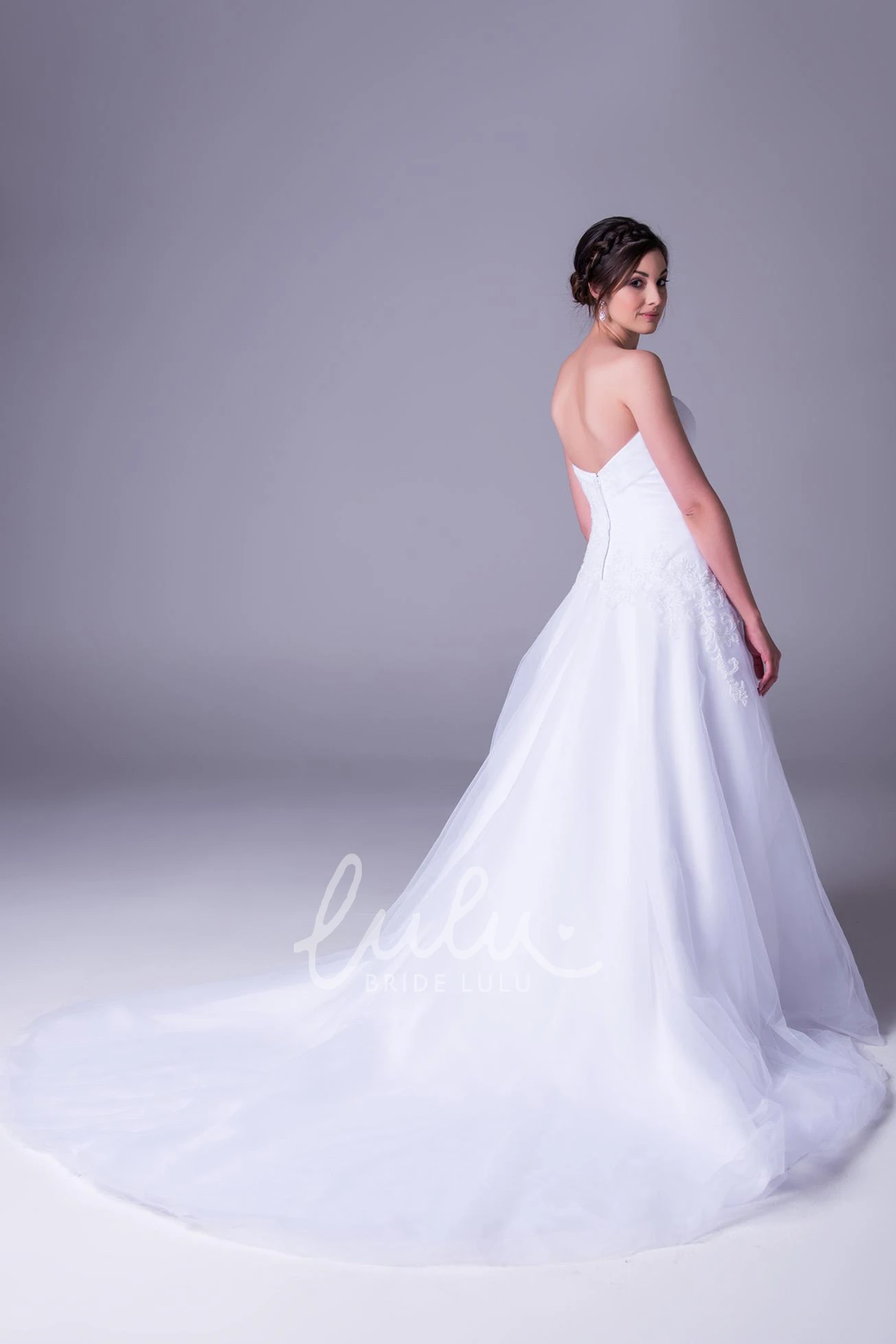 Tulle Appliqued Sweetheart A-Line Wedding Dress with V-Back Maxi Length