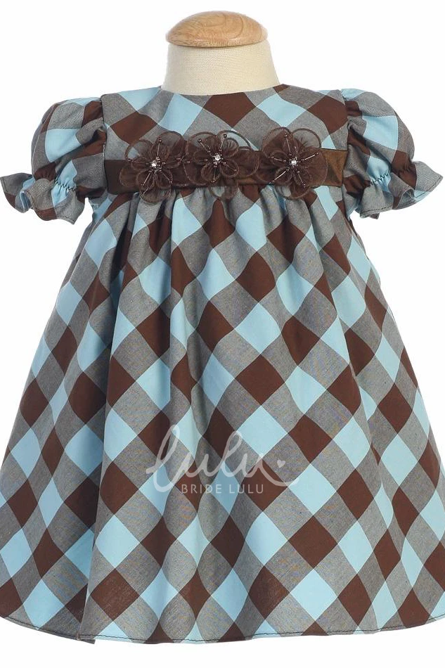 Cap-Sleeve Tea-Length Flower Girl Dress with Floral Embroidery