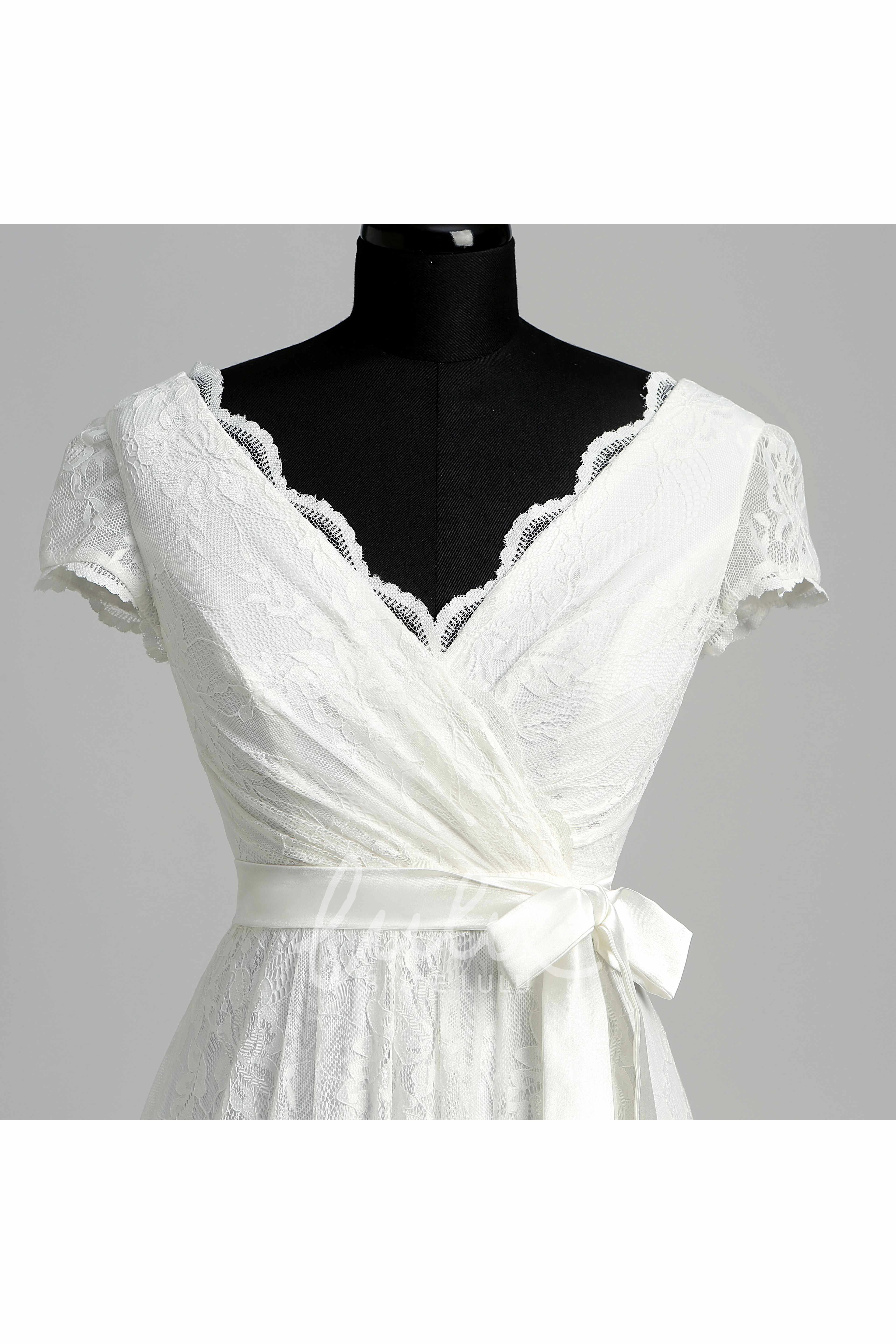 Illusion Lace A-line Wedding Dress with Scalloped V-neckline and Criss Cross Back