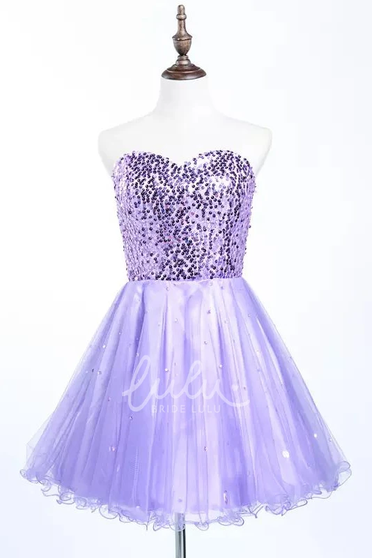 Sweetheart Sequin Tulle A-line Sleeveless Mini Homecoming Dress