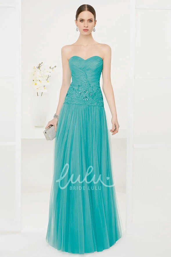 Sequined Embroidery Tulle Prom Dress Long Flowy Prom Dress with Drop Waist