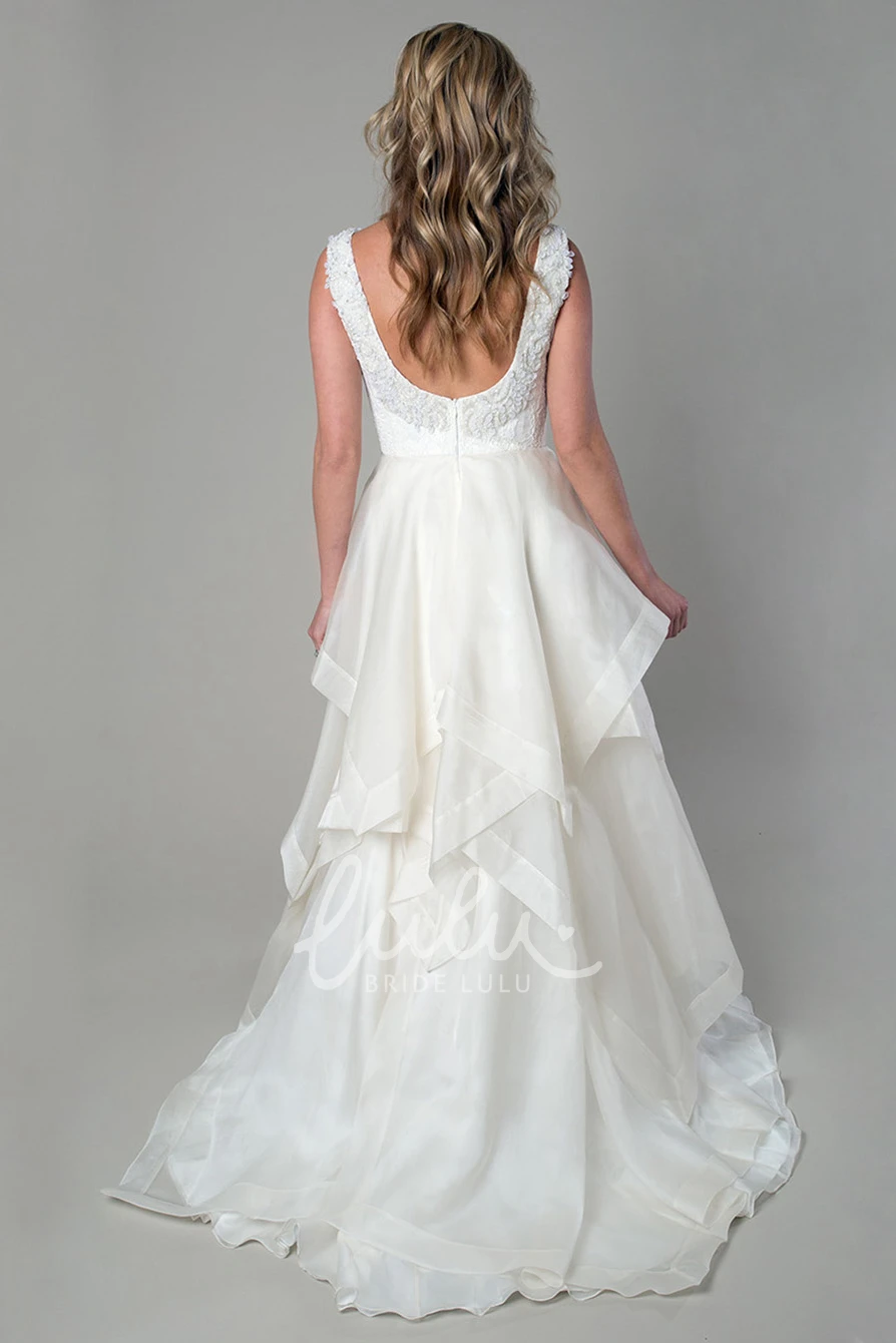 Maxi Organza A-Line Wedding Dress with Tiers and Draping Flowy Wedding Dress