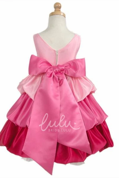 Tiered Satin Sleeveless Tea-Length Flower Girl Dress Classy Bridesmaid Dress