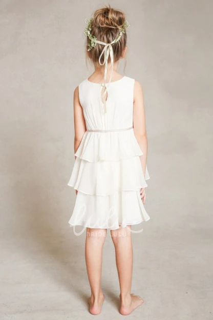 Tiered Sleeveless Chiffon Flower Girl Dress A-Line Scoop Neck Mini