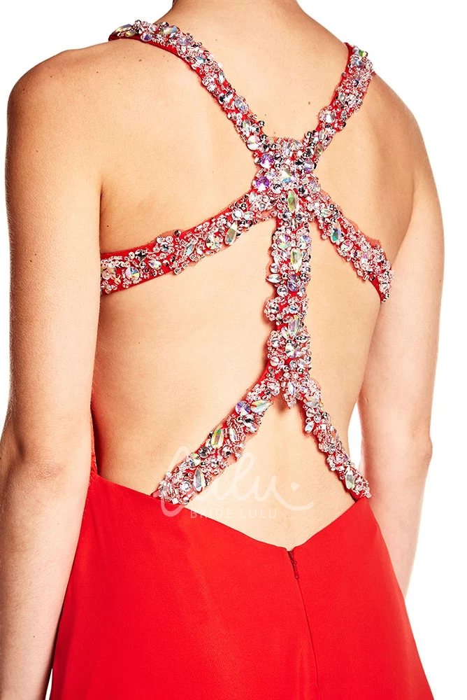 V-Neck Ruched Beaded Chiffon Prom Dress with Straps Prom Dress Women Modern Boho