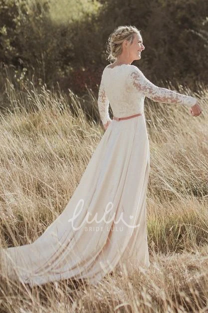 Long Sleeve Sheath Wedding Dress with Scalloped Lace and Satin Elegant Bridal Gown